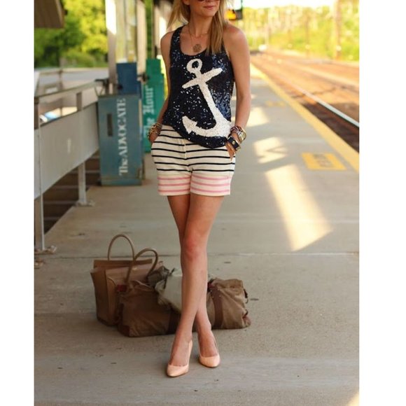 J. Crew Sequin Anchor Nautical Racerback Tank Top - Picture 6 of 14